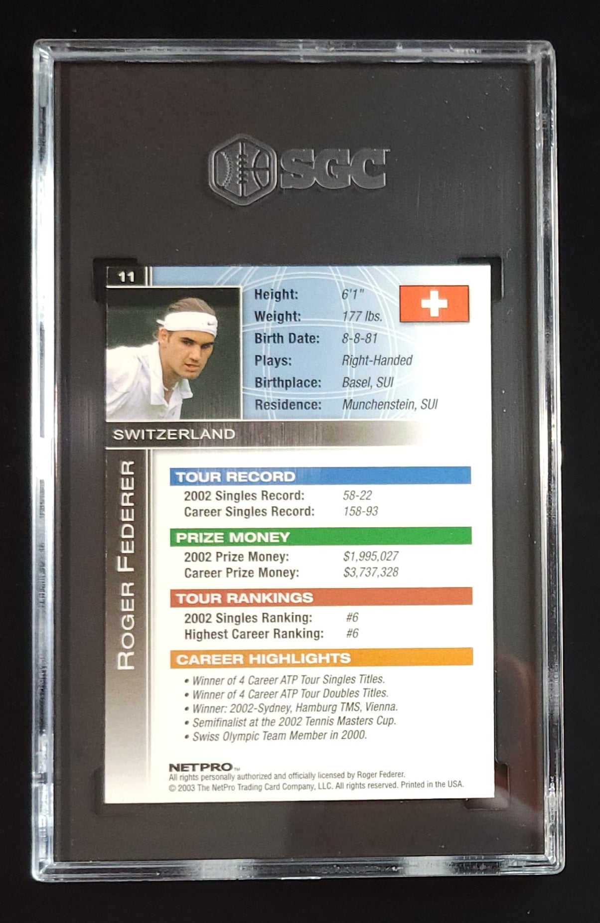 Roger Federer 2003 Netpro International #11 SGC 9