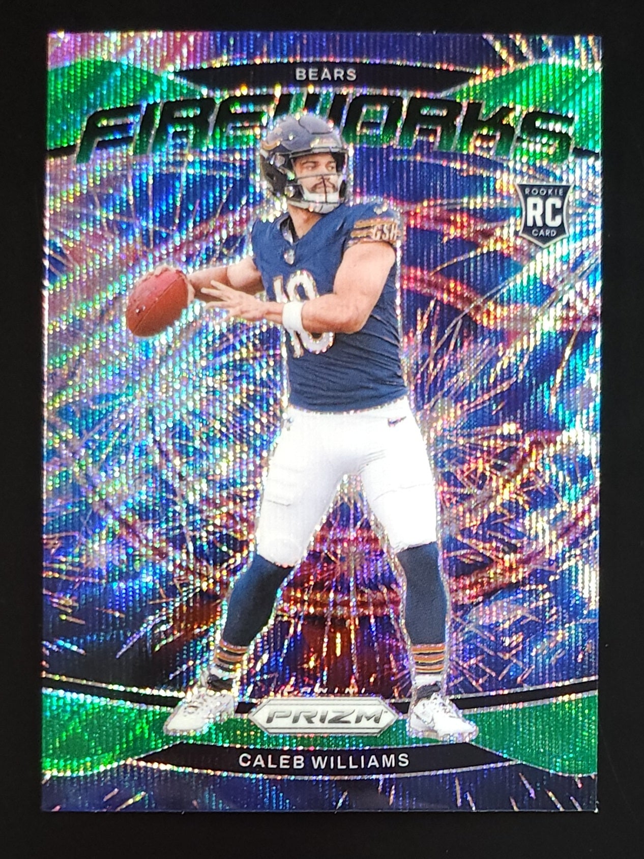 Caleb Williams 2024 Prizm Fireworks Rookie Green Wave Prizm #25 Bears