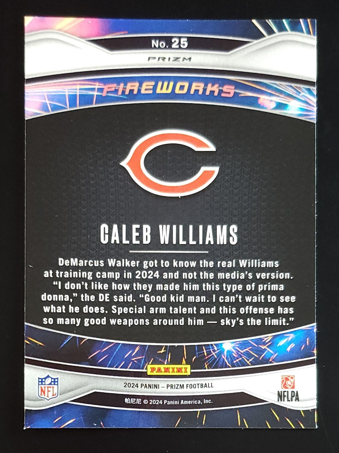 Caleb Williams 2024 Prizm Fireworks Rookie Green Wave Prizm #25 Bears