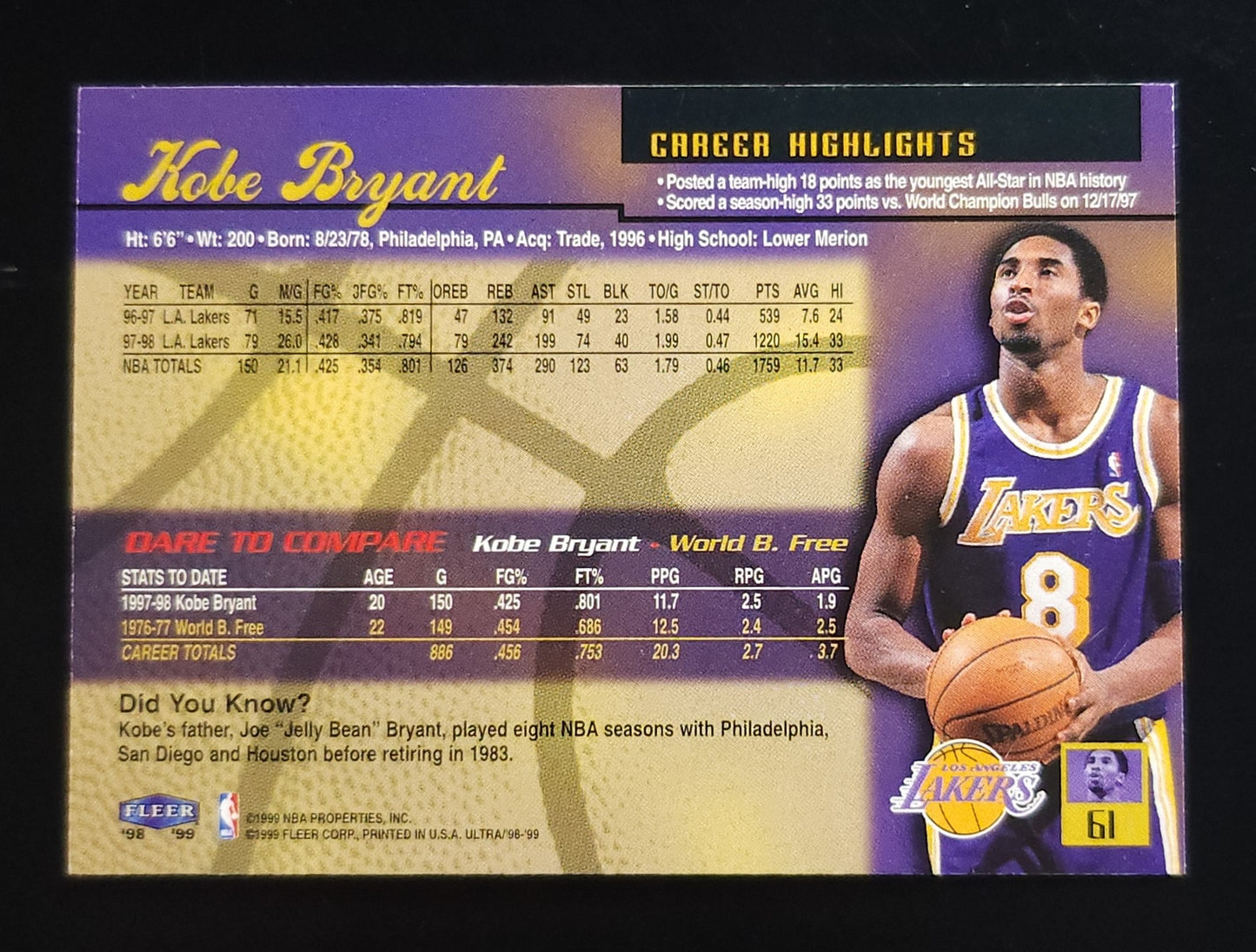Kobe Bryant 1998-99 Fleer Ultra #61 Lakers