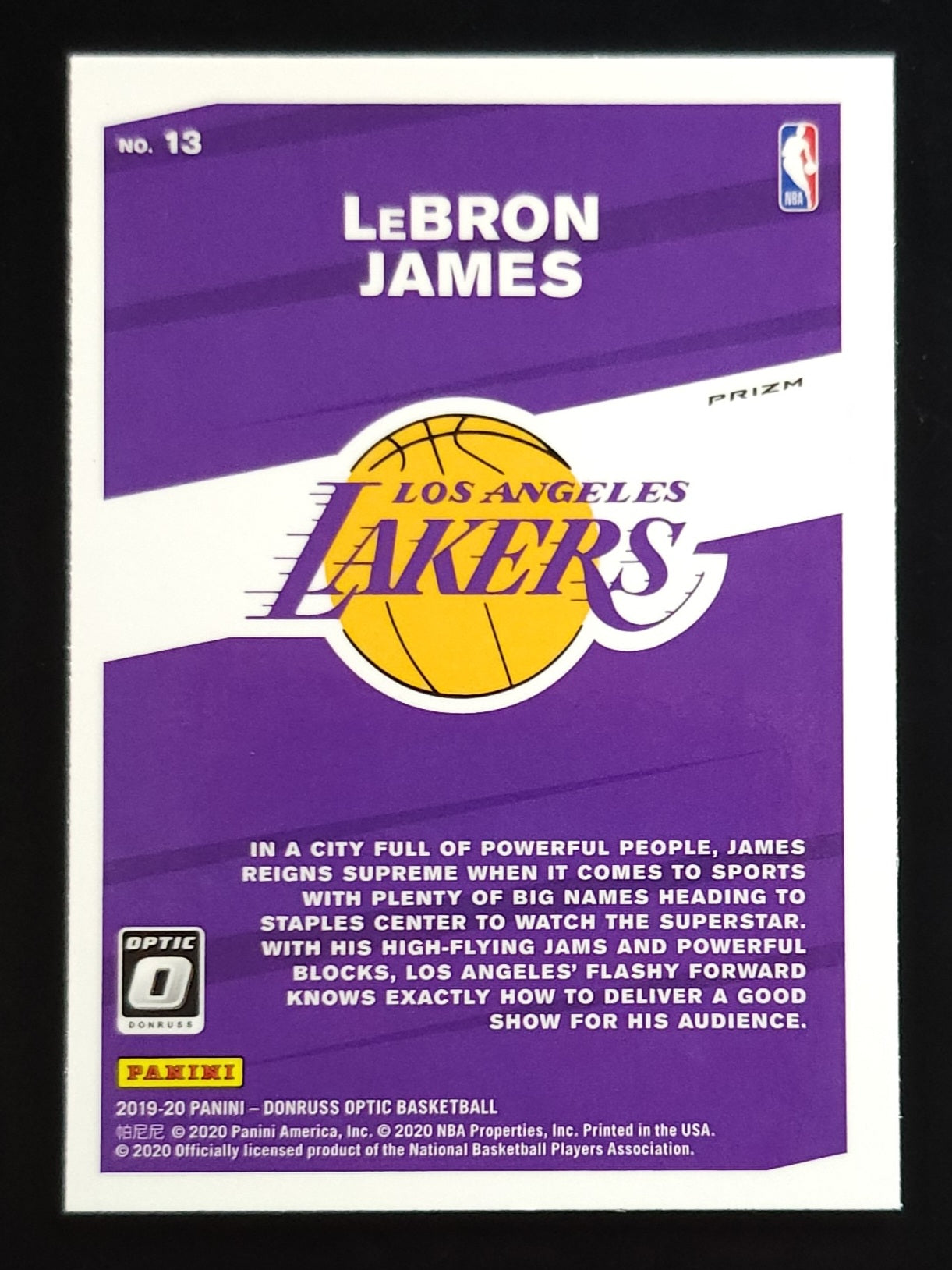LeBron James 2019-20 Optic My House Purple Prizm #13 Lakers