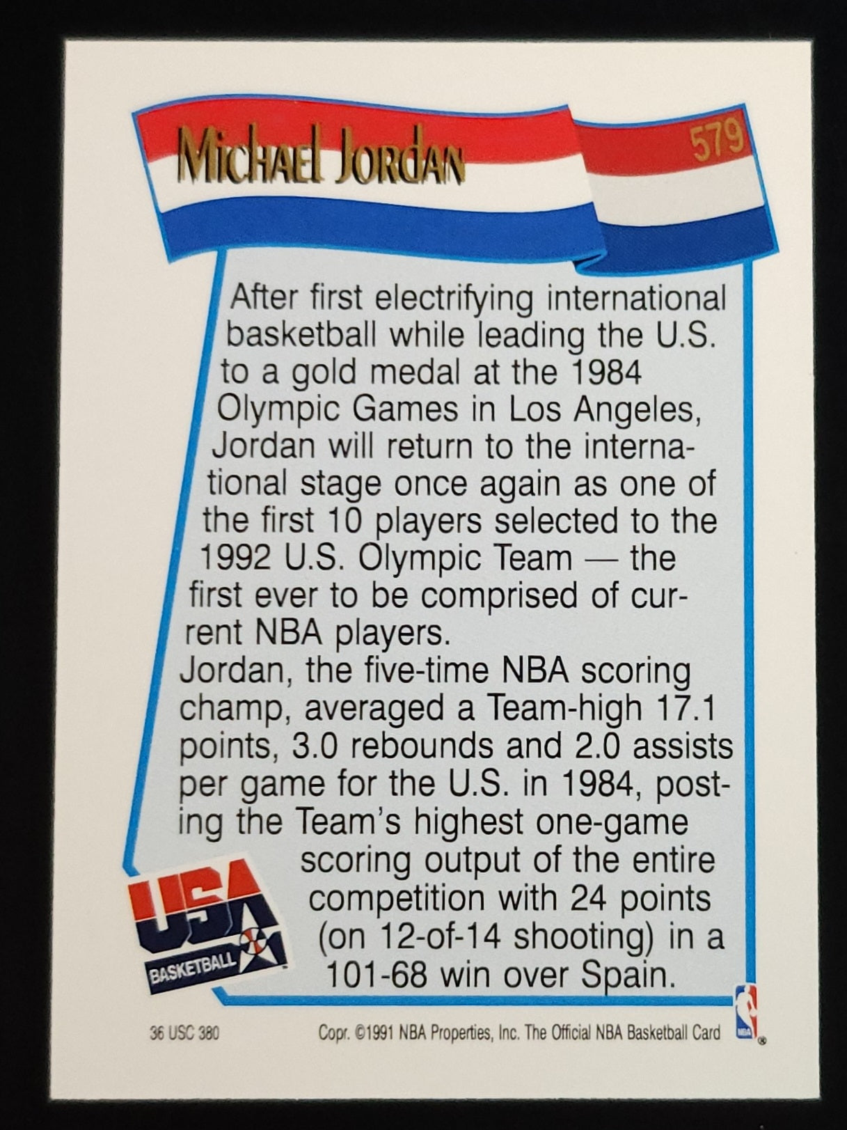 Michael Jordan 1991 Hoops 92 Dream Team #579 Bulls