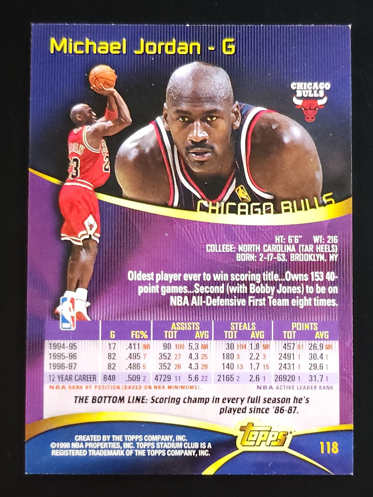 Michael Jordan 1998 Stadium Club #118 Bulls