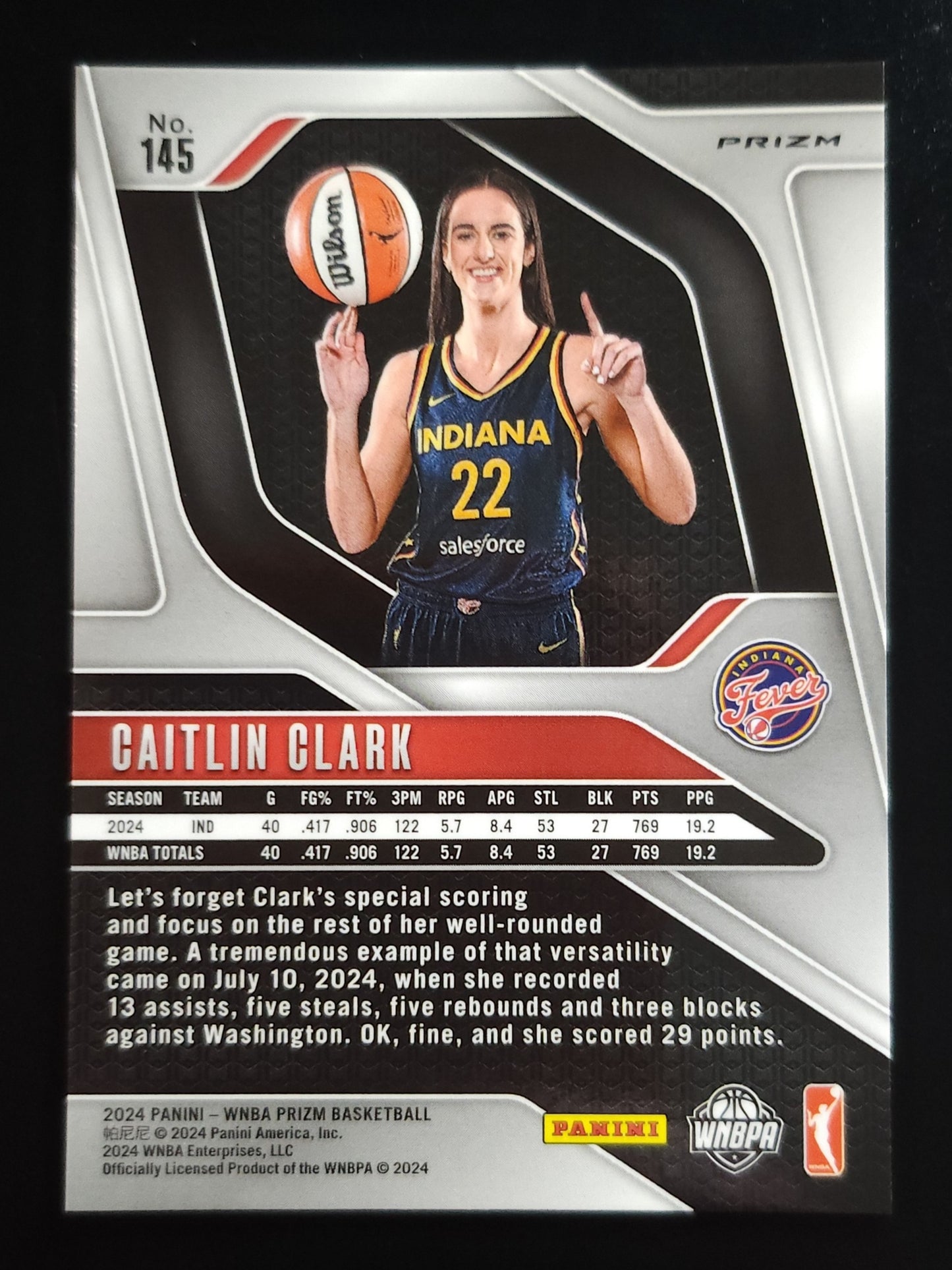 Caitlin Clark 2024 WNBA Prizm Rookie Ice Prizm #145