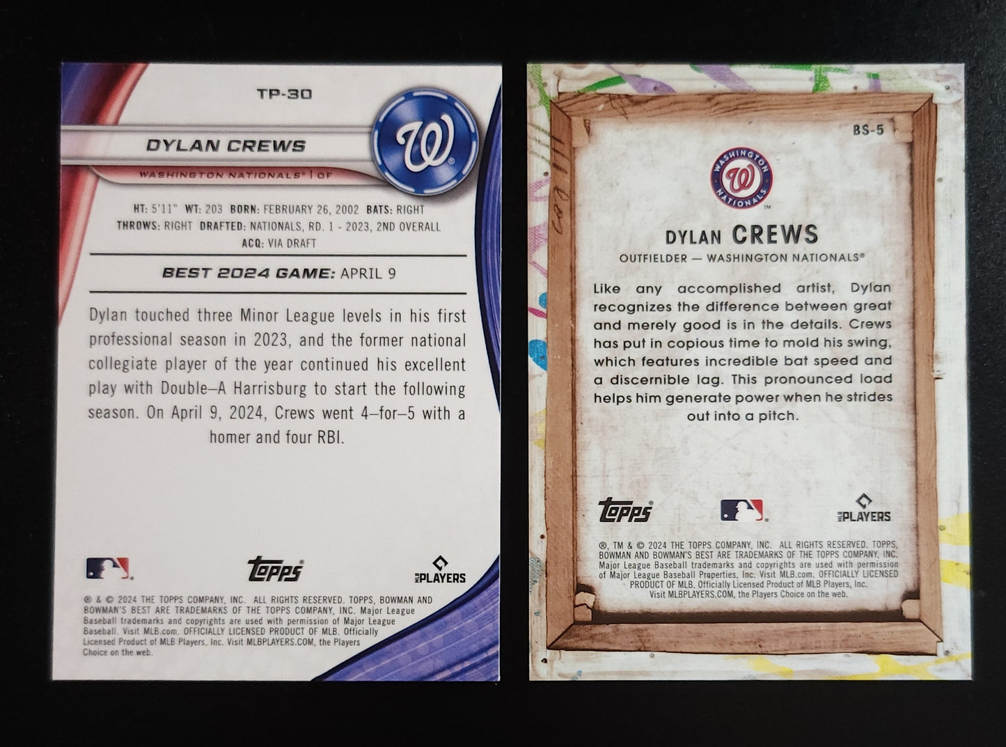 Dylan Crews 2024 Bowman's Best 2-Card Lot - Showpieces + Wave Refractor - Nationals