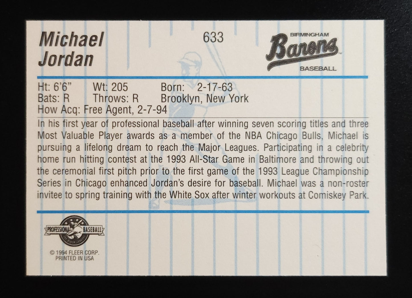 Michael Jordan 1994 Fleer ProCards #633 White Sox