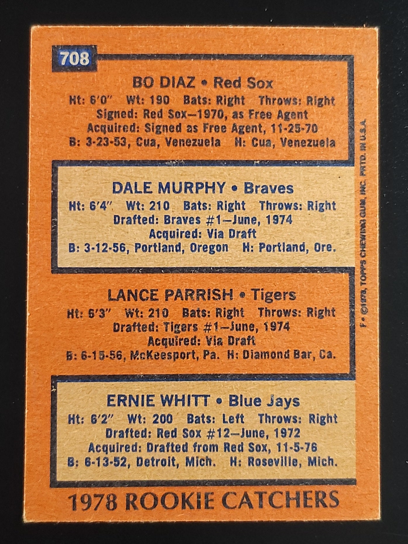Dale Murphy/Lance Parrish/Bo Diaz/Ernie Whitt 1978 Topps Rookie Catchers #708