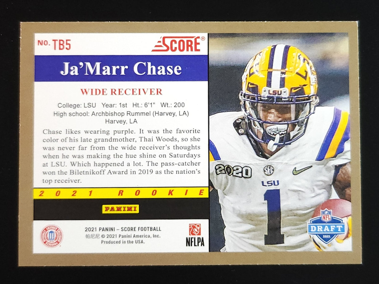 Ja'Marr Chase 2021 Score Throwback RC #TB5 Bengals