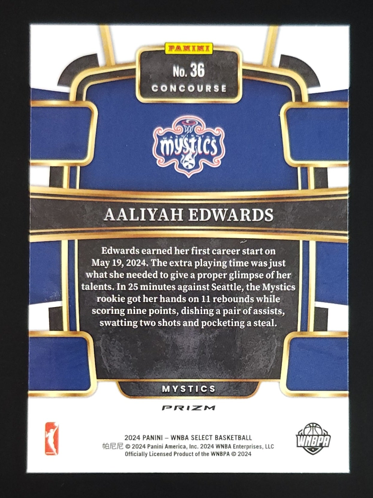 Aaliyah Edwards 2024 Panini Select RC Red Ice #36 Mystics