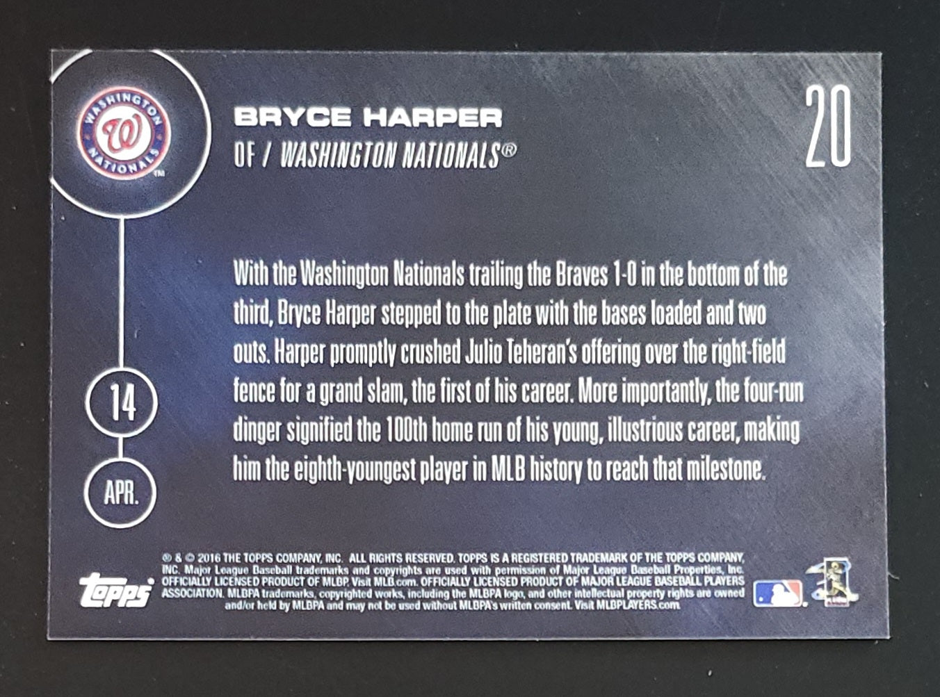 Bryce Harper 2016 Topps Now #20 Nationals Phillies