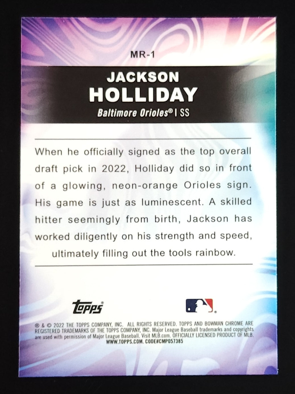 Jackson Holliday 2022 Bowman Chrome Mood Ring #MR-1 Orioles