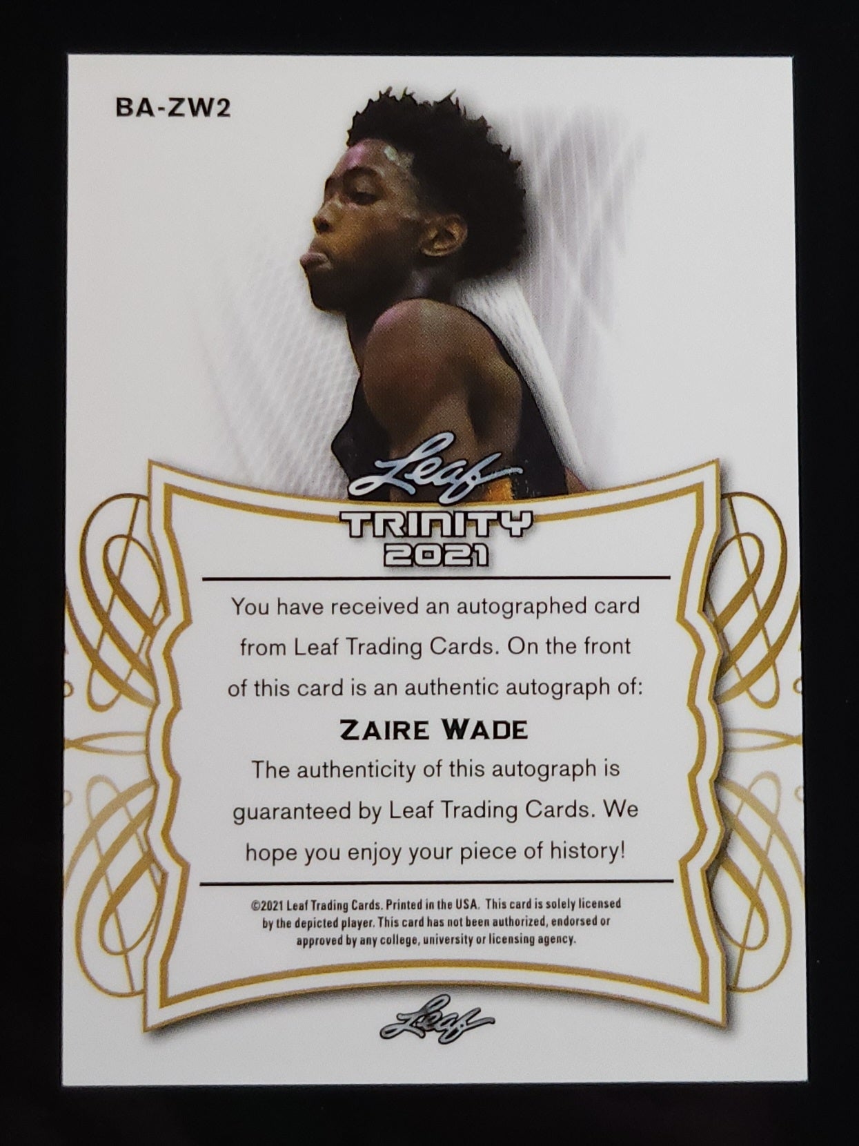 Zaire Wade 2021 Leaf Trinity Auto XRC #BA-ZW2
