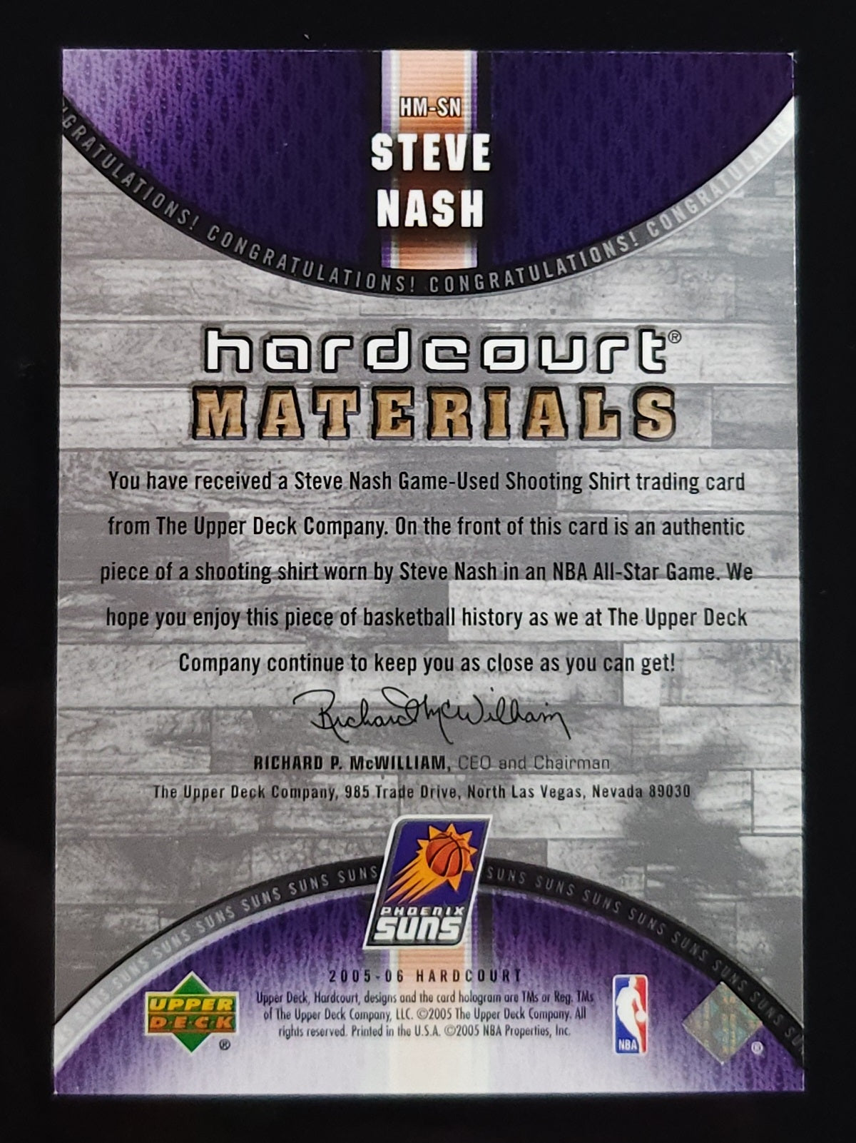 Steve Nash 2005-06 Upper Deck Hardcourt Materials Relic #HM-SN Suns