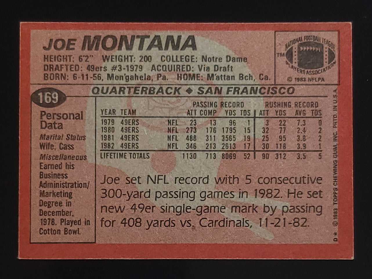 Joe Montana 1983 Topps #169 49ers