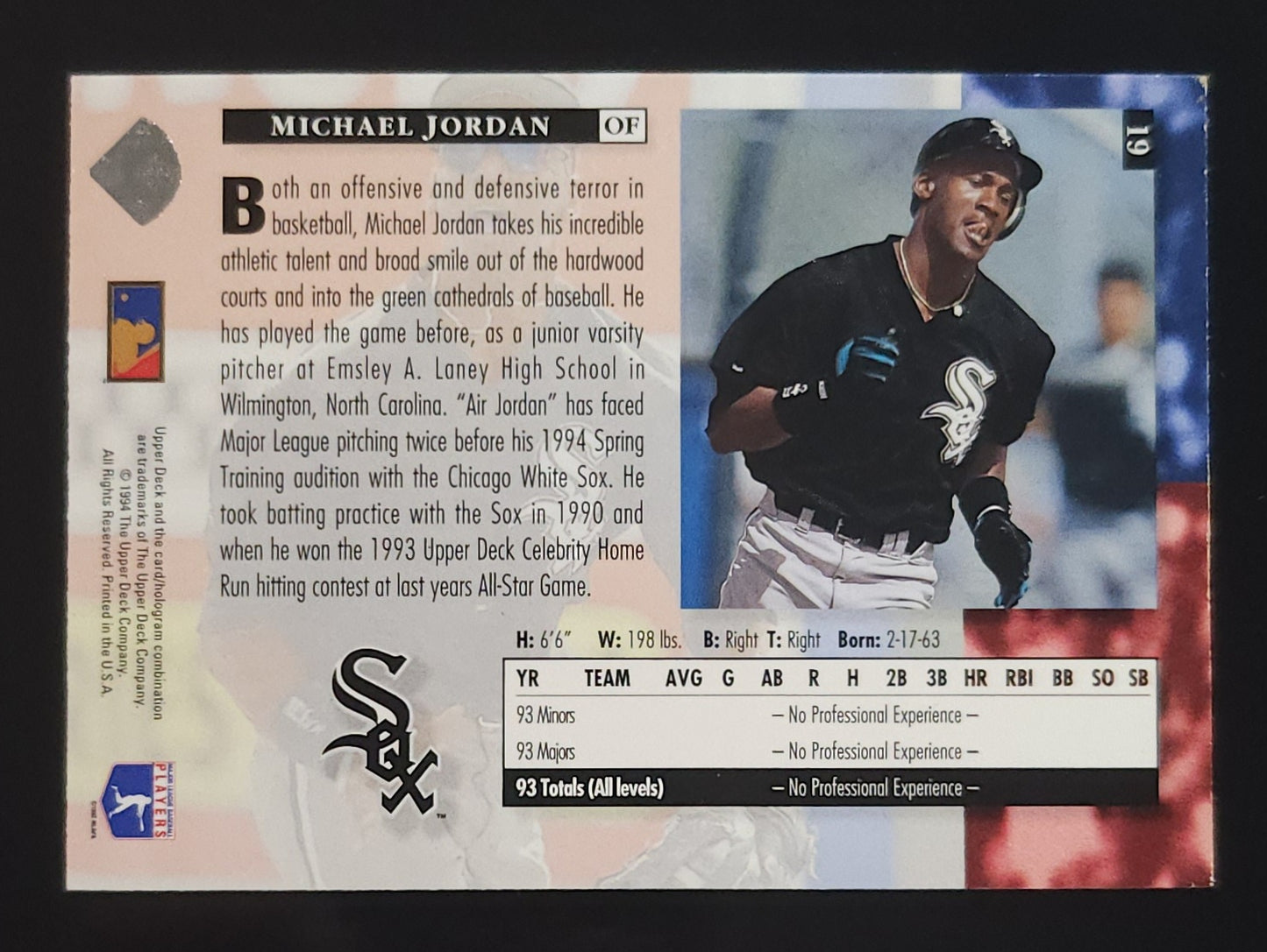 Michael Jordan 1993 Upper Deck Star Rookie #19 White Sox