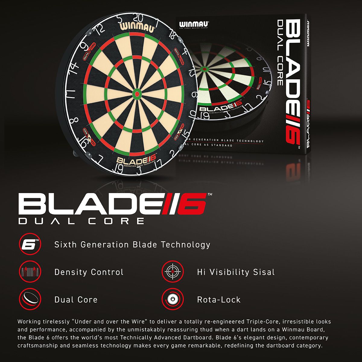 WINMAU BLADE 6 DUAL CORE STEEL TIP DARTBOARD - The Hobby Swap