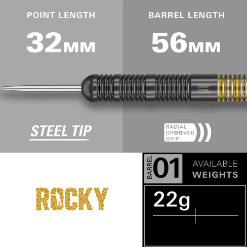 Target Josh Rock Brass Steel Tip Darts - 22gm (1 Set of 3 Darts)