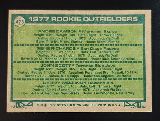 Andre Dawson 1977 Topps Rookie Outfielders #473 Expos Cubs - The Hobby Swap