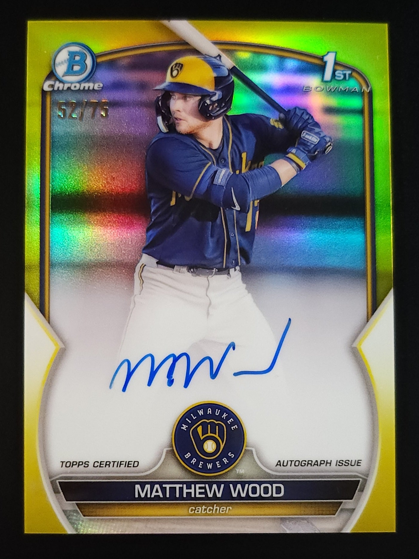 Matthew Wood 2023 Bowman Chrome 1st Auto Yellow Refractor 52/75 #CPA-MW Brewers - The Hobby Swap