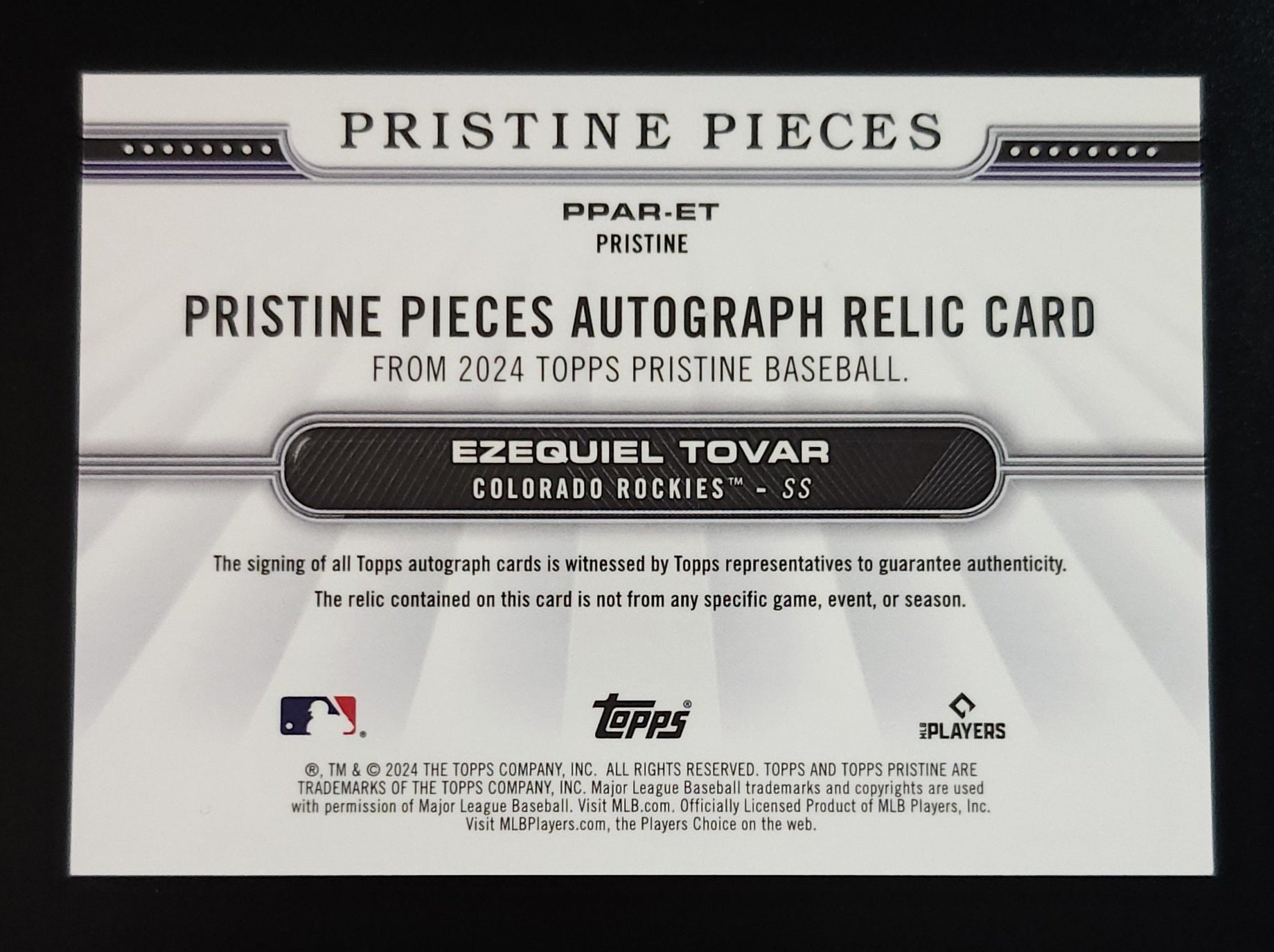 Ezequiel Tovar 2024 Pristine Pieces Auto Relic Pristine Refractor 8/99 #PPAR-ET Rockies - The Hobby Swap