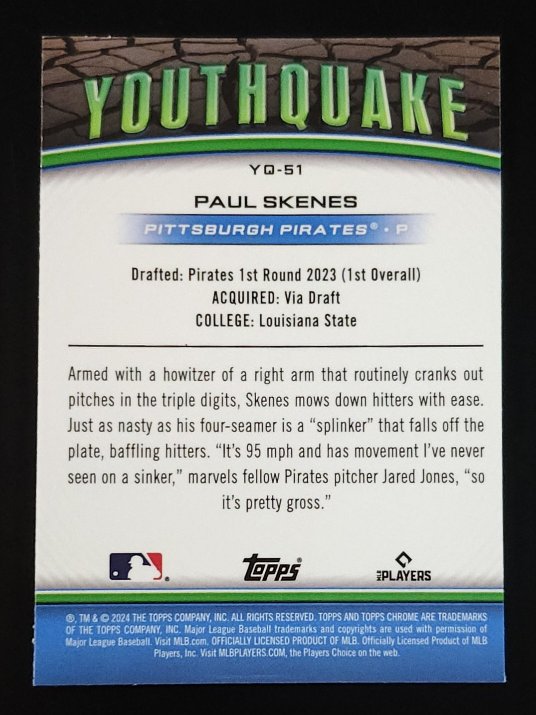 Paul Skenes 2024 Topps Chrome Youthquake Rookie #YQ-51 Pirates - The Hobby Swap