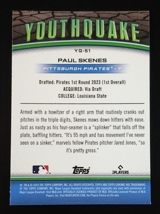 Paul Skenes 2024 Topps Chrome Youthquake Rookie #YQ-51 Pirates - The Hobby Swap