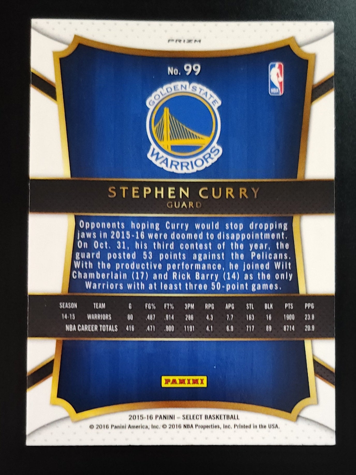 Stephen Curry 2015-16 Select Silver Prizm #99 Warriors - The Hobby Swap