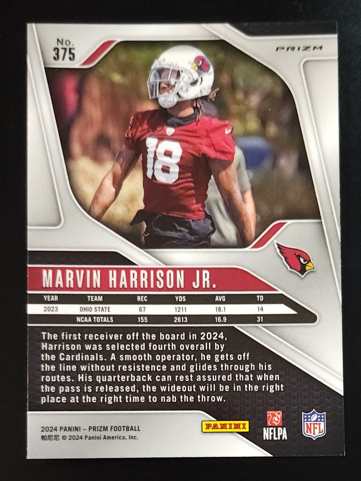 Marvin Harrison Jr 2024 Prizm Rookie Orange Velocity #375 Cardinals - The Hobby Swap