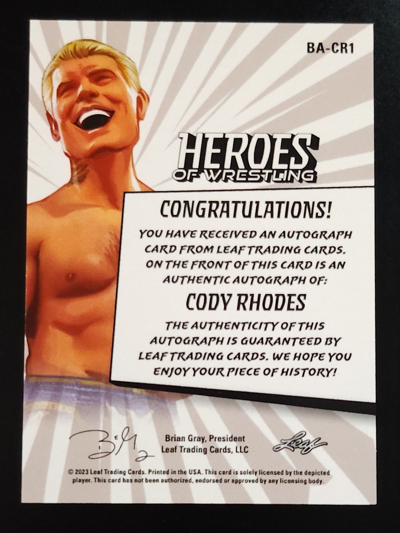 Cody Rhodes 2023 Leaf Heroes of Wrestling Auto Blue Parallel BA-CR1 WWE - The Hobby Swap