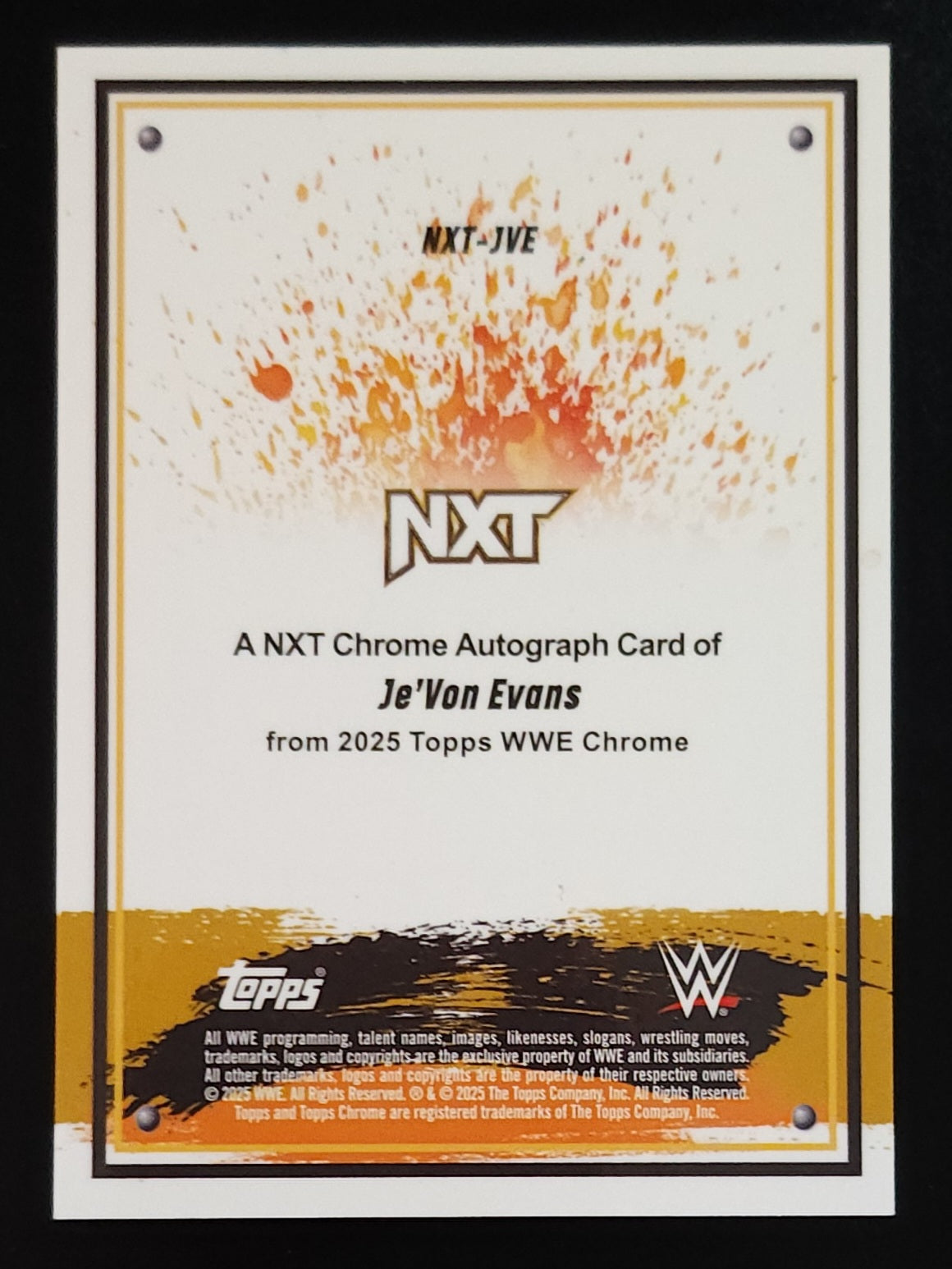 Je'Von Evans 2025 Topps WWE Chrome NXT Auto #NXT-JVE - The Hobby Swap