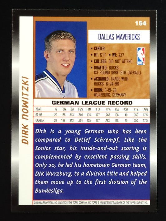 Dirk Nowitzki 1998-99 Topps Rookie #154 Mavericks