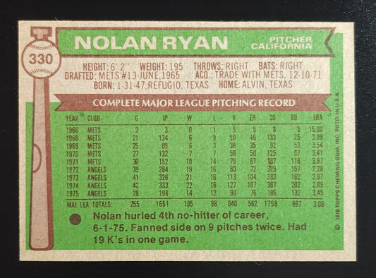 Nolan Ryan 1976 Topps #330 Angels
