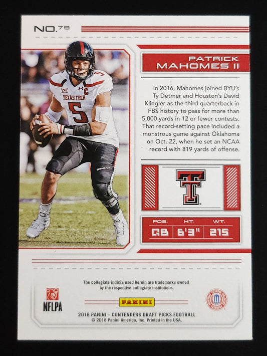 Patrick Mahomes II 2018 Contenders Draft Picks #79 Chiefs