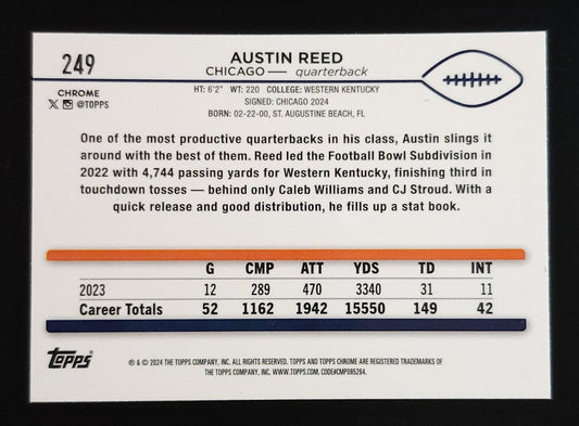 Austin Reed 2024 Topps Chrome RC Purple Sparkle 208/275 #249 Bears