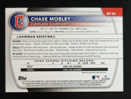Chase Mobley 2025 Bowman 1st Purple Pattern 196/199 #BP-56 Guardians