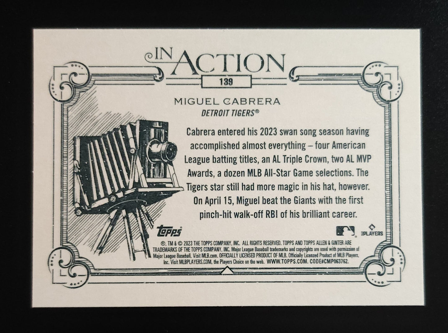 Miguel Cabrera 2023 Allen & Ginter In Action SP Variation #139 Tigers