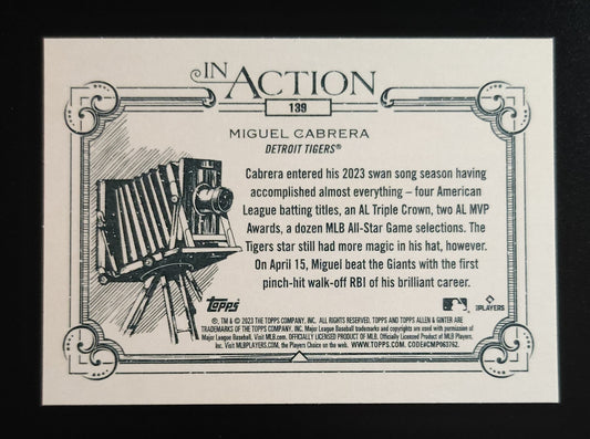 Miguel Cabrera 2023 Allen & Ginter In Action SP Variation #139 Tigers