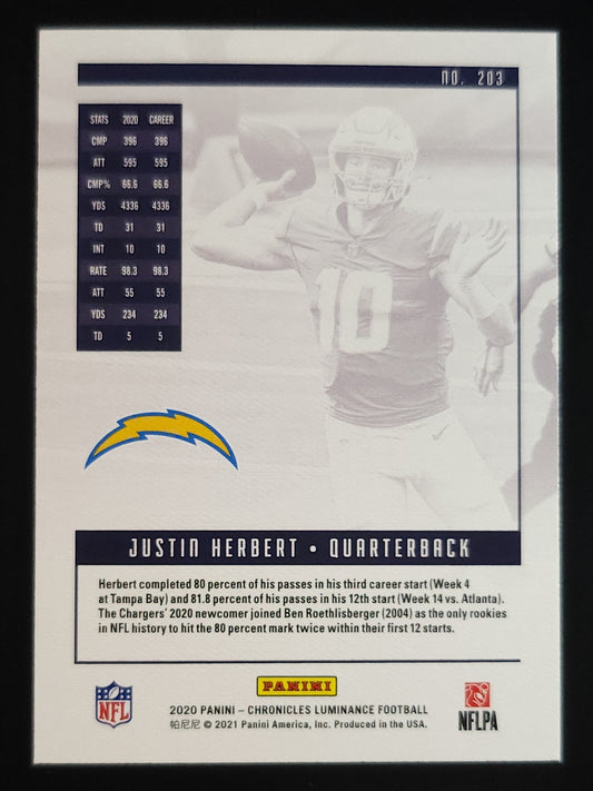 Justin Herbert 2020 Panini Luminance RC #203 Chargers