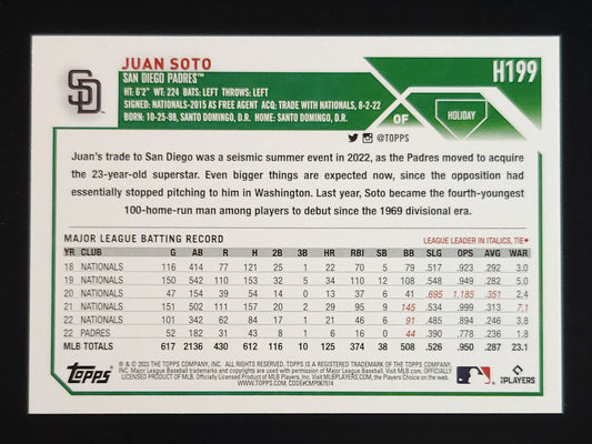 Juan Soto 2023 Topps Holiday SP Santa Hat Variation #H199 Padres