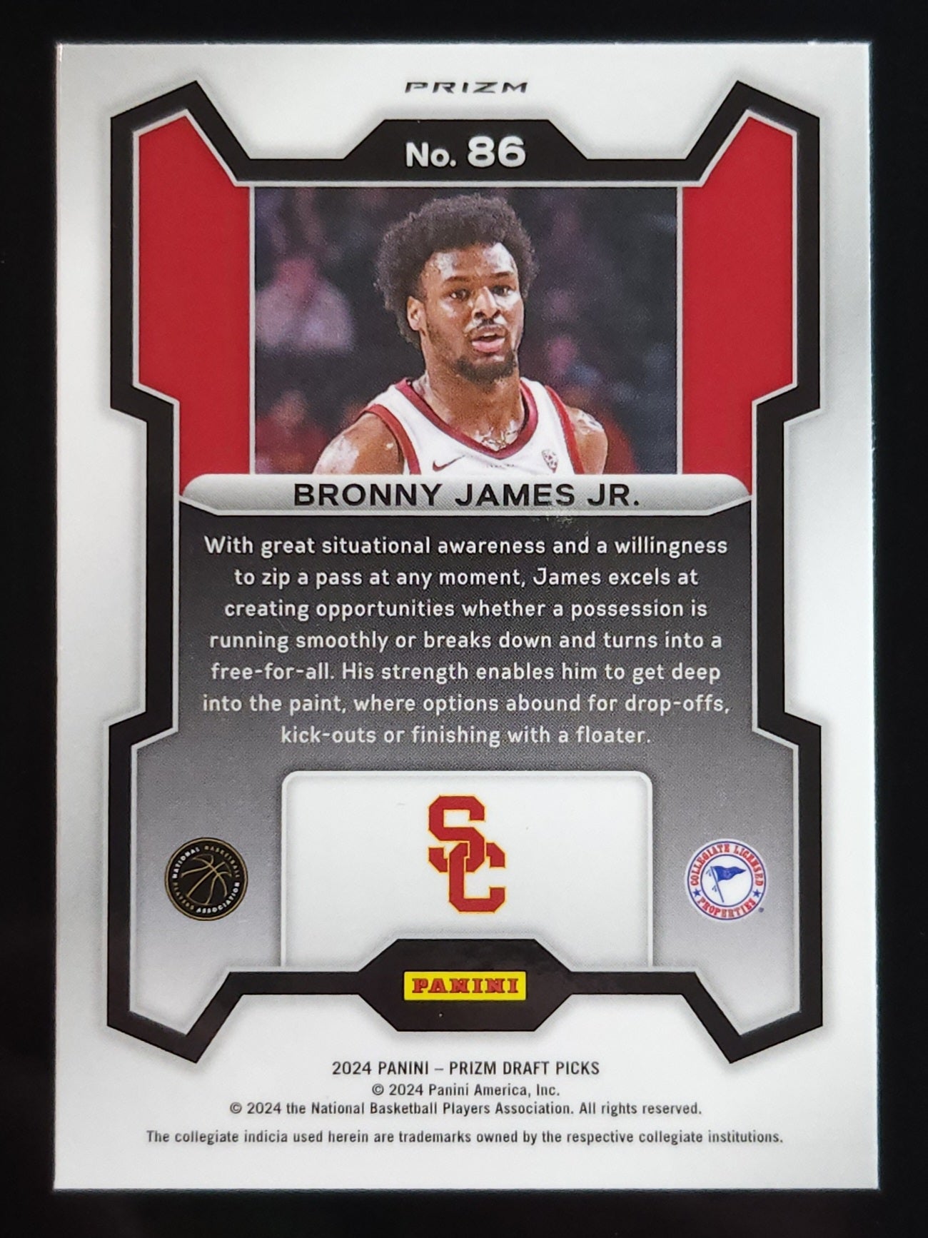 Bronny James Jr 2024 Prizm Draft Picks RC Red Ice Prizm #86 Lakers