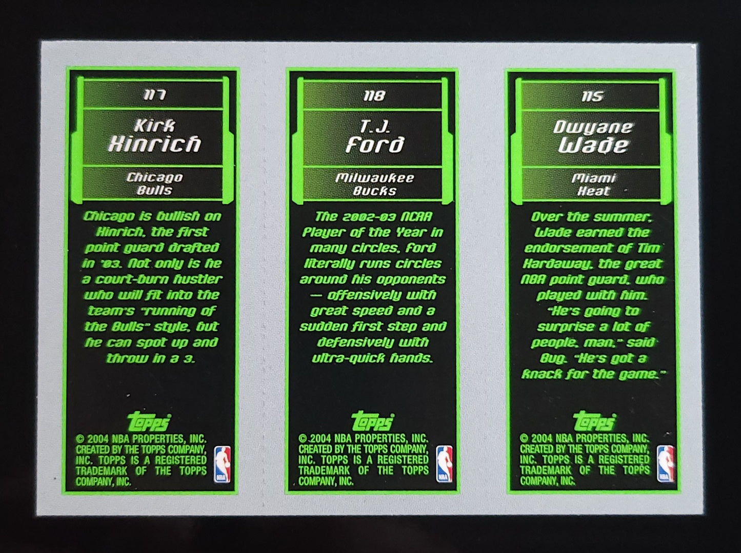 D-Wade/Ford/Hinrich 2004 Topps Rookie Matrix 115/118/117