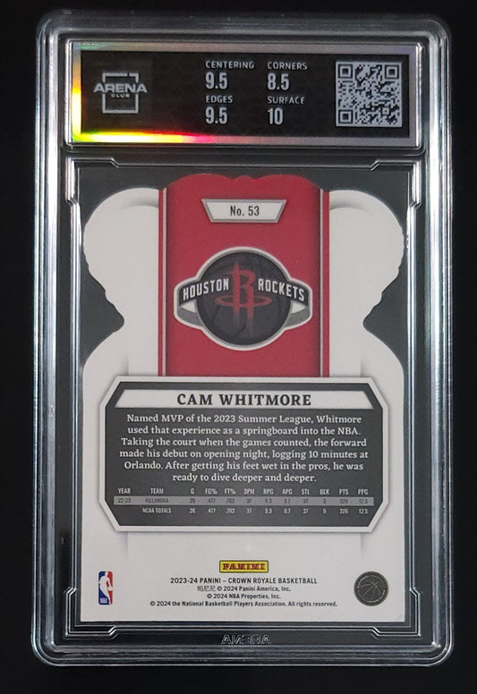Cam Whitmore 2023-24 Panini Crown Royal Crystal RC #53 Arena Club 9 Rockets