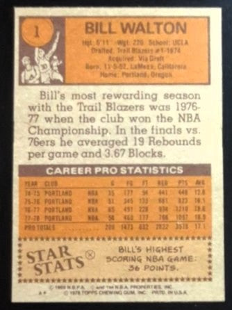 Bill Walton 1978-79 Topps All Star #1 Blazers