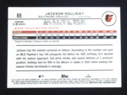 Jackson Holliday 2024 Topps Chrome Pink Refractor #88 Orioles