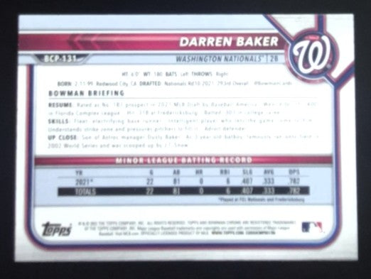 Darren Baker 2022 Bowman Chrome 1st Atomic Refractor #BCP-131 Nationals