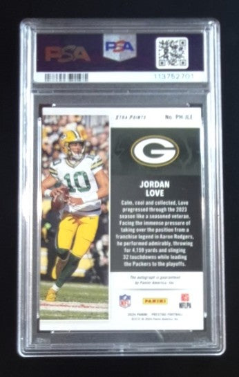 Jordan Love 2024 Prestige Power House Auto Xtra Points Gold 8/10 #PH-JLE PSA 9 Packers