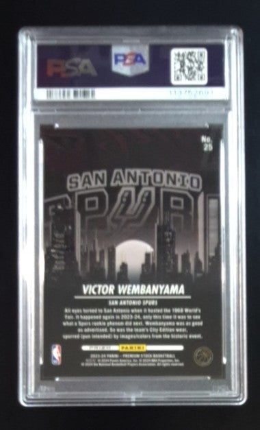 Victor Wembanyama 2023-24 Hoops Premium City Edition Red 76/199 #25 PSA 10 Spurs