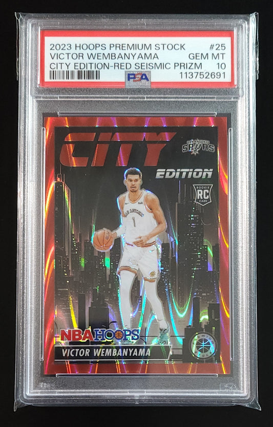 Victor Wembanyama 2023-24 Hoops Premium City Edition Red 76/199 #25 PSA 10 Spurs