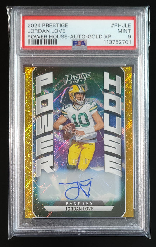 Jordan Love 2024 Prestige Power House Auto Xtra Points Gold 8/10 #PH-JLE PSA 9 Packers