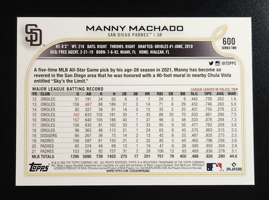 Manny Machado 2022 Topps Image Variation SP #600 Padres